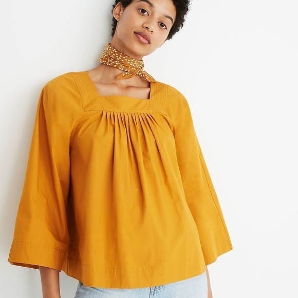 Madewell Square-Neck Top XSmall Gold mustard color T21 - Picture 1 of 11
